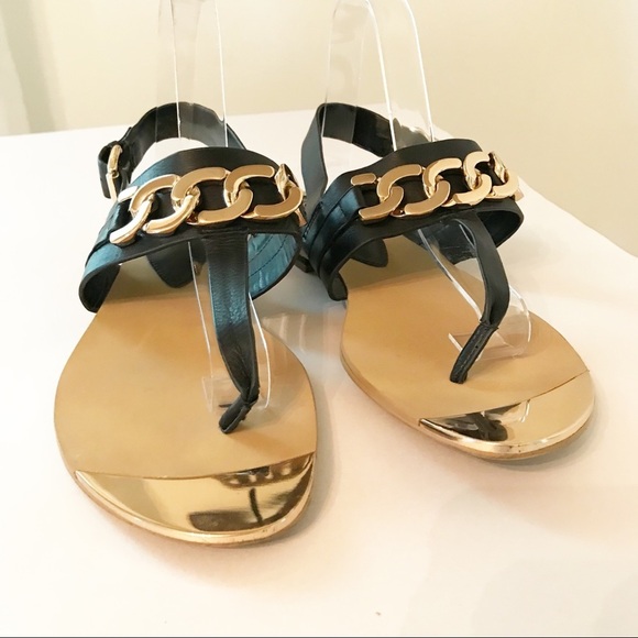Isola Black and Gold Preston T-Strap Sandals Sz 9 - Picture 4 of 5